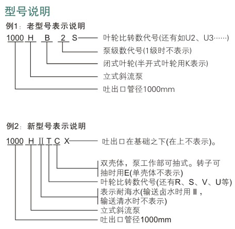 H型立式斜流泵型号说明